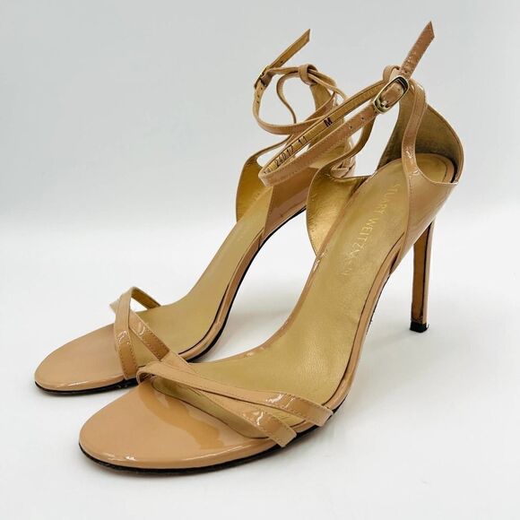 Stuart Weitzman Lexie Beige Leather Strap Sandal Heels Size 11 - Picture 3 of 11